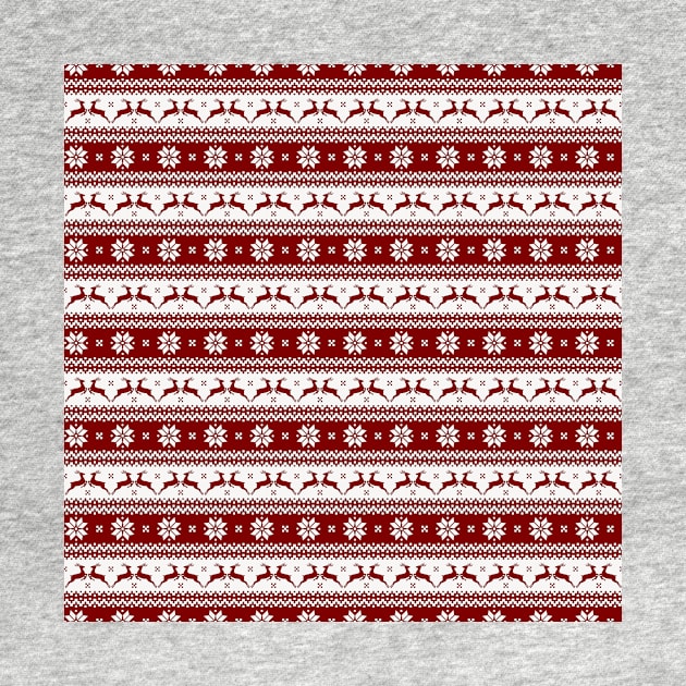 Dark Christmas Candy Apple Red Nordic Reindeer Stripe by podartist